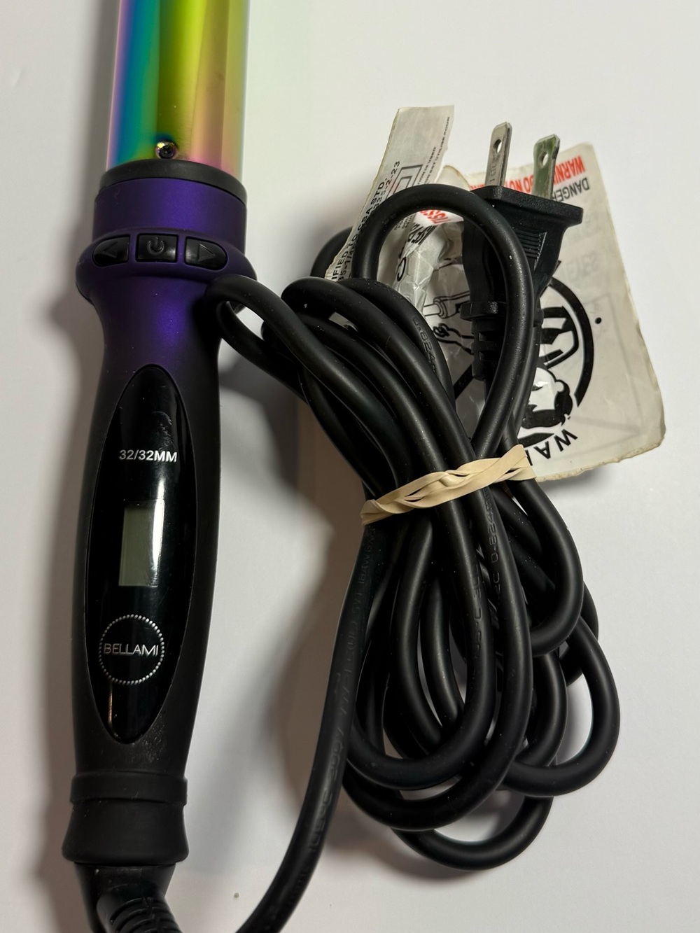 BELLAMI Iridescent Rainbow Barrel Curling Wand with Purple Handle